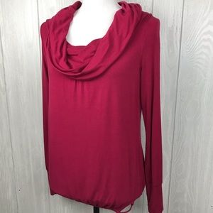 Cache long sleeve cowl neck red stretch top with drawstring bottom